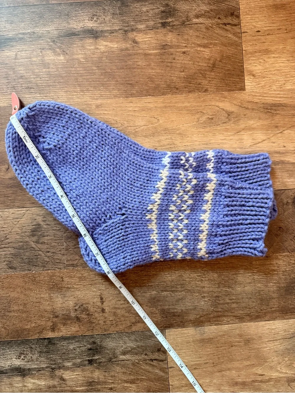 Handmade Lavender Knit Slipper Socks with Cream Pattern